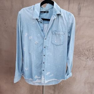 Distressed denim chambray shirt